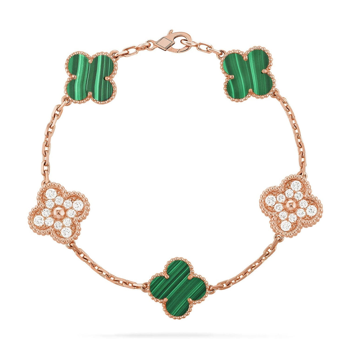 [Amore]LUCKY CLOVER 5-MOTIF BRACELET - MALACHITE COLLECTION