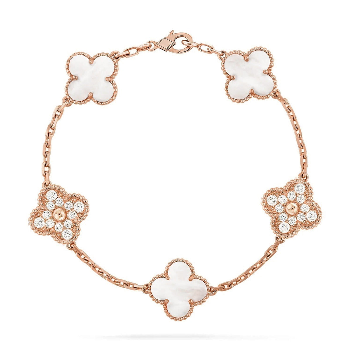 [Amore]LUCKY CLOVER 5-MOTIF BRACELET - WHITE MOTHER-OF-PEARL COLLECTION