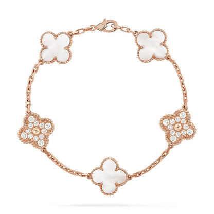 [Amore]LUCKY CLOVER 5-MOTIF BRACELET - WHITE MOTHER-OF-PEARL COLLECTION
