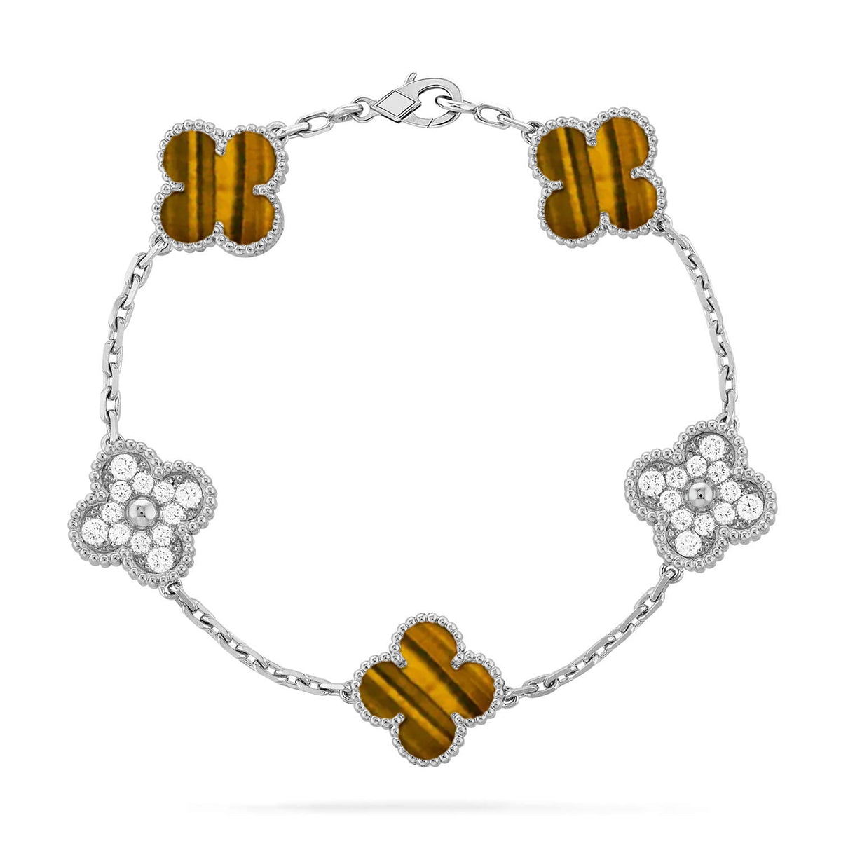 [Amore]LUCKY CLOVER 5-MOTIF BRACELET -  TIGER’S EYE COLLECTION