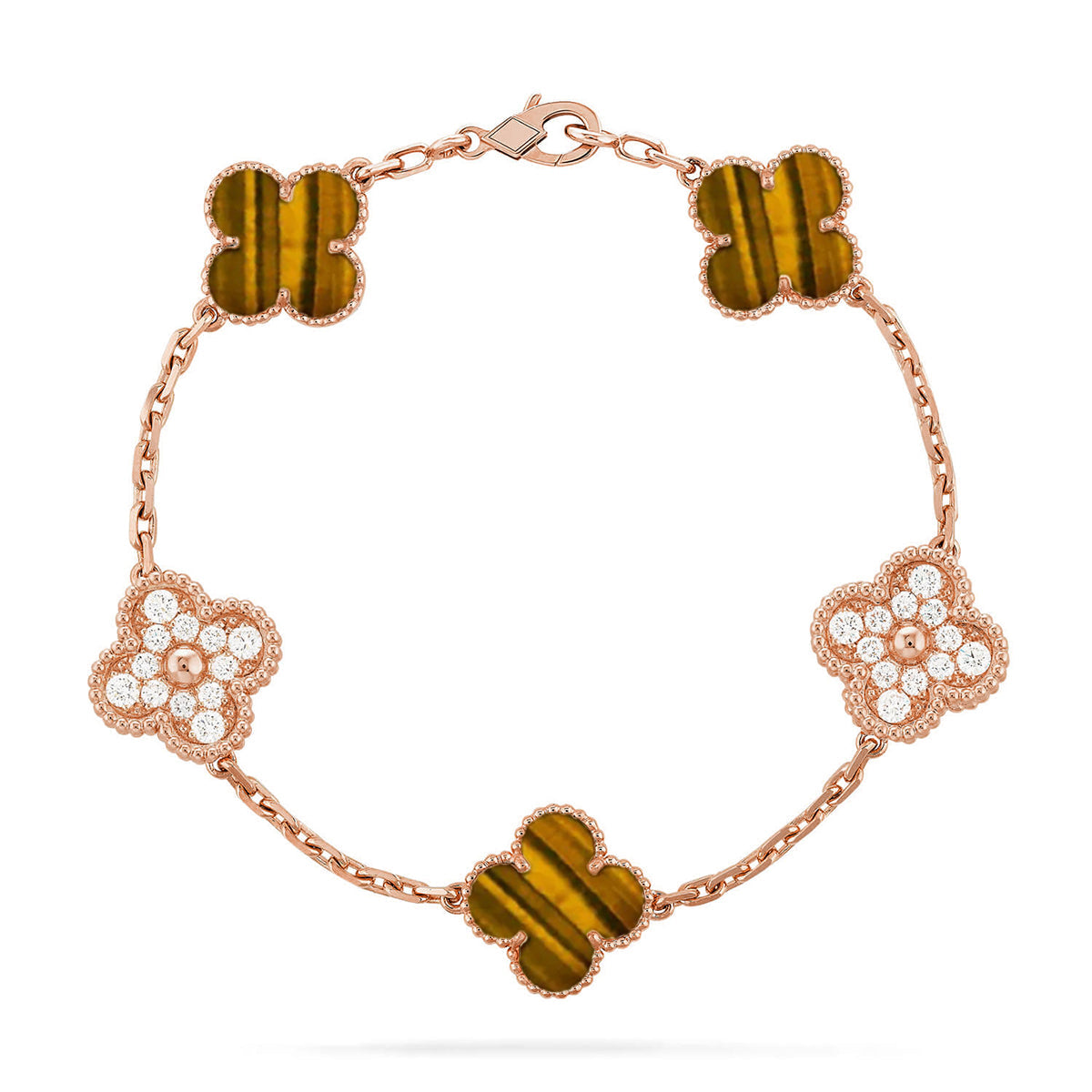 [Amore]LUCKY CLOVER 5-MOTIF BRACELET -  TIGER’S EYE COLLECTION