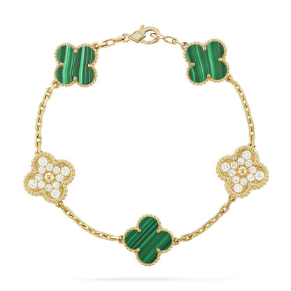 [Amore]LUCKY CLOVER 5-MOTIF BRACELET - MALACHITE COLLECTION