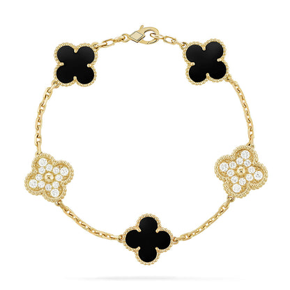 [Amore]LUCKY CLOVER 5-MOTIF BRACELET - BLACK OXNY COLLECTION