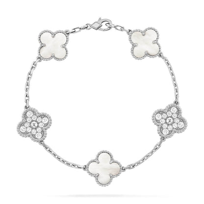 [Amore]LUCKY CLOVER 5-MOTIF BRACELET - WHITE MOTHER-OF-PEARL COLLECTION
