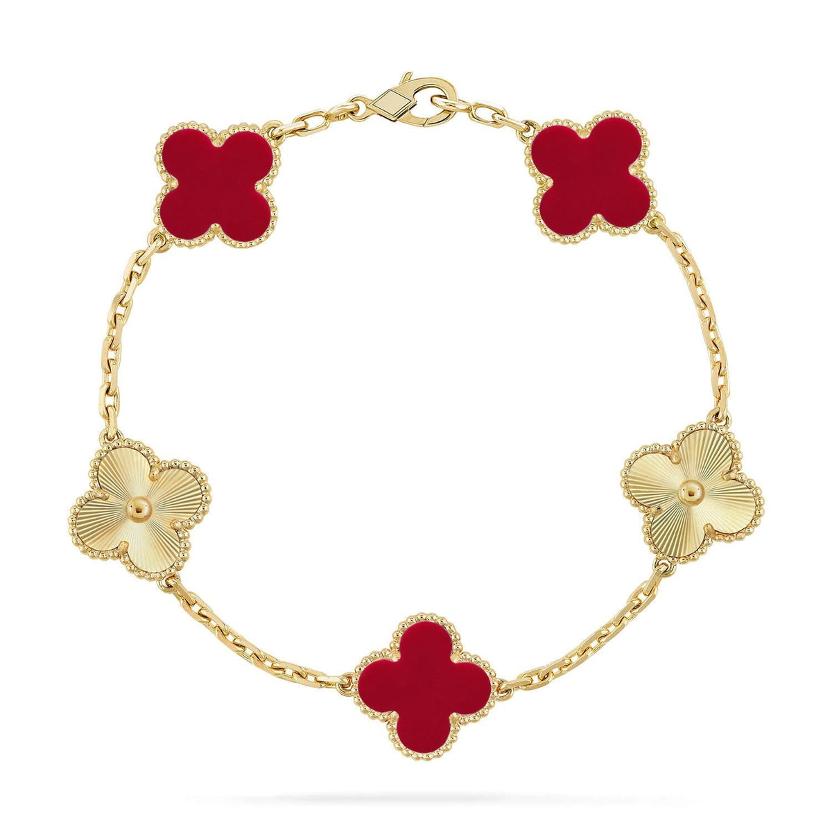 [Amore]LUCKY CLOVER 5-MOTIF BRACELET - RED CARNELIAN COLLECTION
