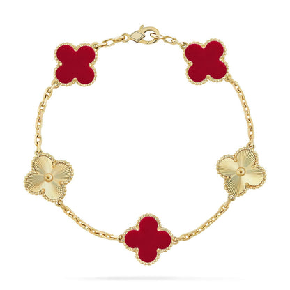 [Amore]LUCKY CLOVER 5-MOTIF BRACELET - RED CARNELIAN COLLECTION