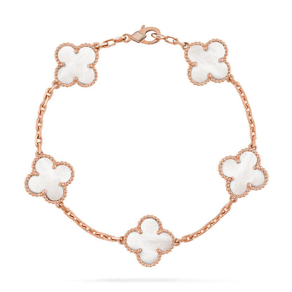 [Amore]LUCKY CLOVER 5-MOTIF BRACELET - WHITE MOTHER-OF-PEARL COLLECTION