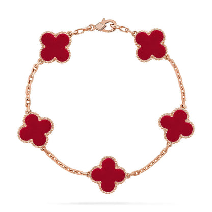 [Amore]LUCKY CLOVER 5-MOTIF BRACELET - RED CARNELIAN COLLECTION