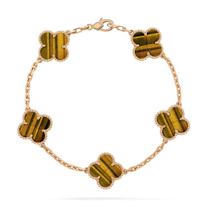 [Amore]LUCKY CLOVER 5-MOTIF BRACELET -  TIGER’S EYE COLLECTION