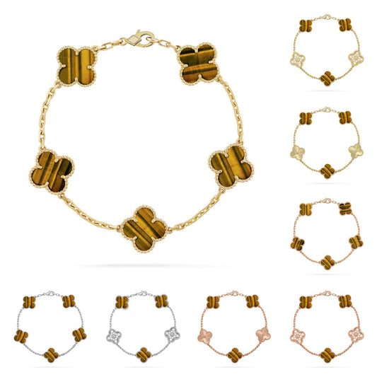[Amore]LUCKY CLOVER 5-MOTIF BRACELET -  TIGER’S EYE COLLECTION