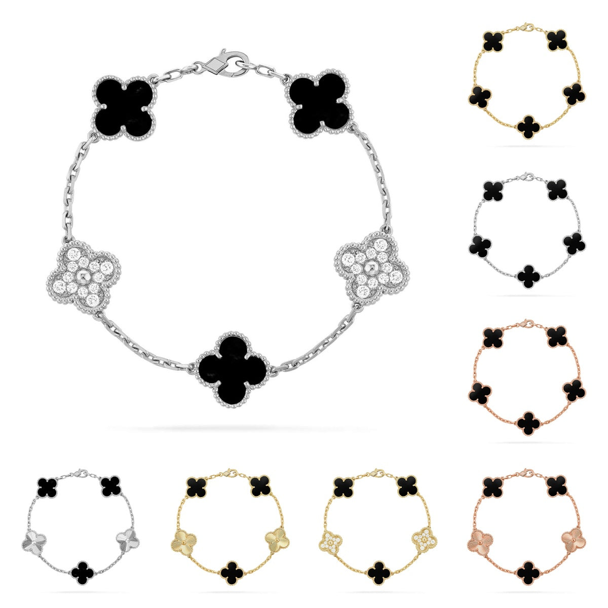 [Amore]LUCKY CLOVER 5-MOTIF BRACELET - BLACK OXNY COLLECTION