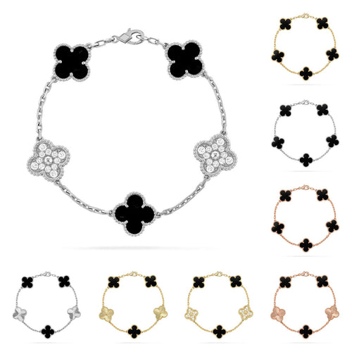 [Amore]LUCKY CLOVER 5-MOTIF BRACELET - BLACK OXNY COLLECTION