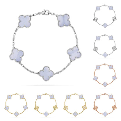 [Amore]LUCKY CLOVER 5-MOTIF BRACELET - PURPLE CHALCEDONY COLLECTION