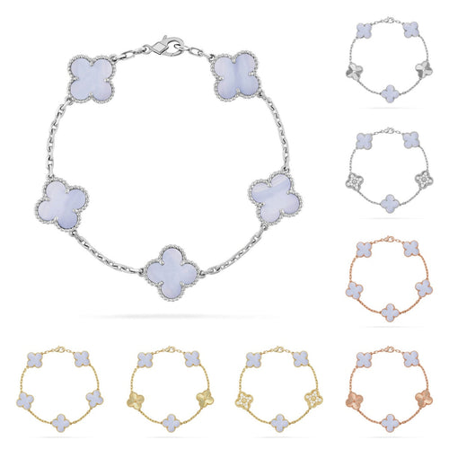 [Amore]LUCKY CLOVER 5-MOTIF BRACELET - PURPLE CHALCEDONY COLLECTION