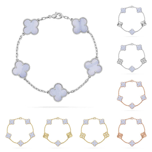 [Amore]LUCKY CLOVER 5-MOTIF BRACELET - PURPLE CHALCEDONY COLLECTION