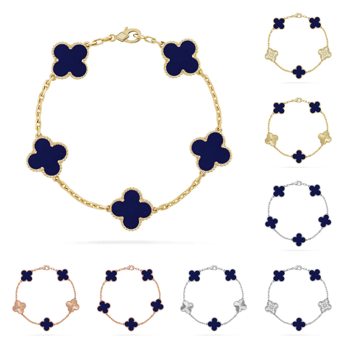 [Amore]LUCKY CLOVER 5-MOTIF BRACELET - LAPIS LAZULI COLLECTION