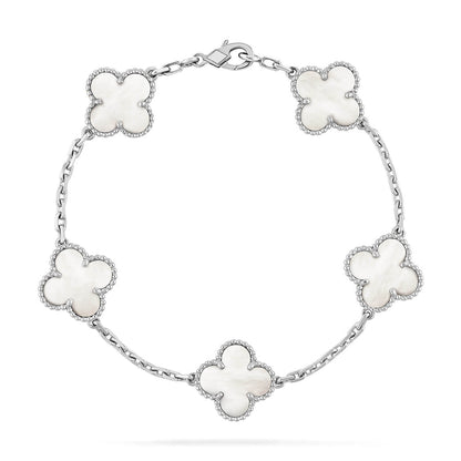 [Amore]LUCKY CLOVER 5-MOTIF BRACELET - WHITE MOTHER-OF-PEARL COLLECTION