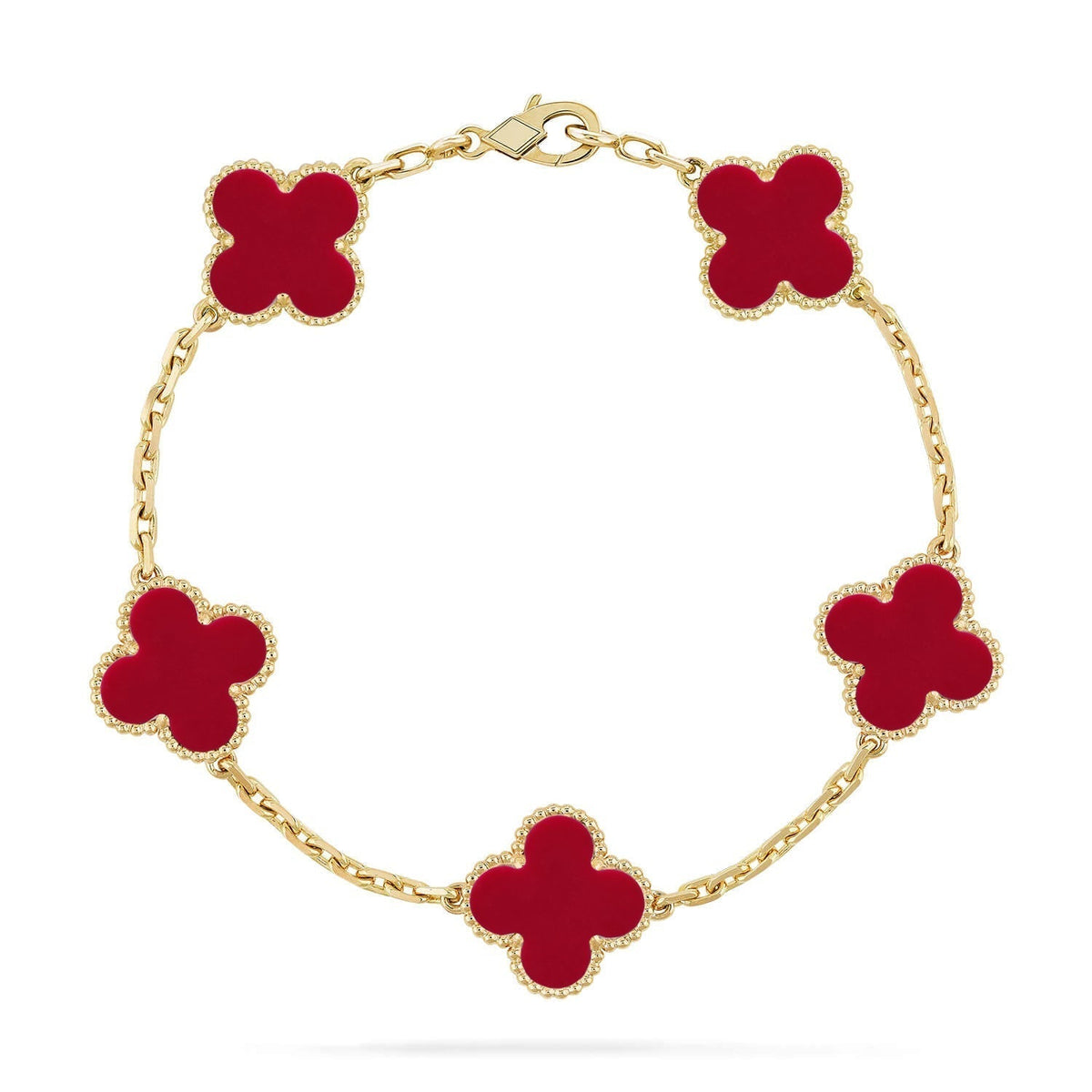 [Amore]LUCKY CLOVER 5-MOTIF BRACELET - RED CARNELIAN COLLECTION
