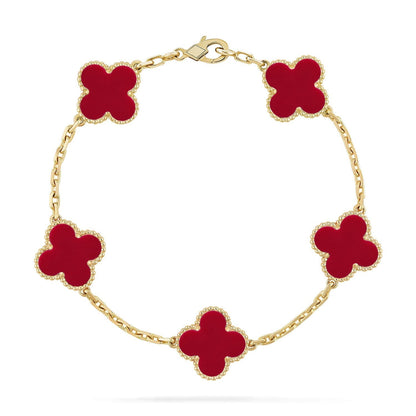 [Amore]LUCKY CLOVER 5-MOTIF BRACELET - RED CARNELIAN COLLECTION