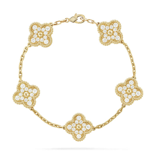 [Amore]LUCKY CLOVER 5-MOTIF BRACELET - FULL-DIAMOND