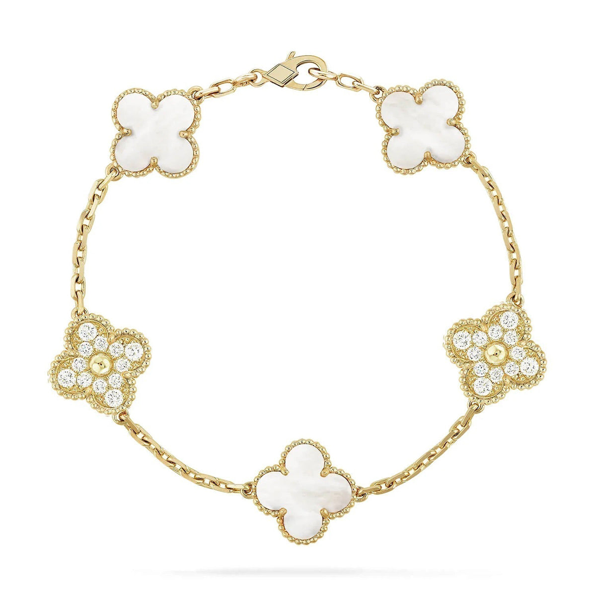 [Amore]LUCKY CLOVER 5-MOTIF BRACELET - WHITE MOTHER-OF-PEARL COLLECTION