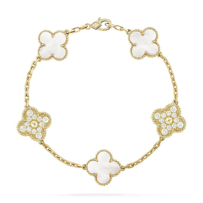 [Amore]LUCKY CLOVER 5-MOTIF BRACELET - WHITE MOTHER-OF-PEARL COLLECTION