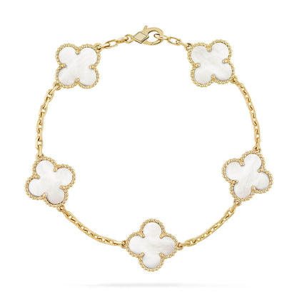 [Amore]LUCKY CLOVER 5-MOTIF BRACELET - WHITE MOTHER-OF-PEARL COLLECTION