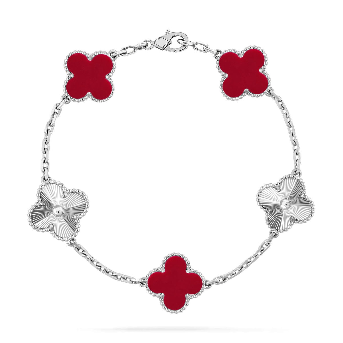 [Amore]LUCKY CLOVER 5-MOTIF BRACELET - RED CARNELIAN COLLECTION