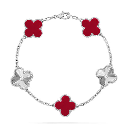 [Amore]LUCKY CLOVER 5-MOTIF BRACELET - RED CARNELIAN COLLECTION