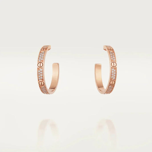 [Amore]LOVE DIAMOND PINK GOLD HOOP EARRINGS