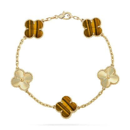 [Amore]LUCKY CLOVER 5-MOTIF BRACELET -  TIGER’S EYE COLLECTION