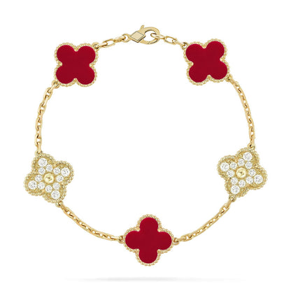 [Amore]LUCKY CLOVER 5-MOTIF BRACELET - RED CARNELIAN COLLECTION