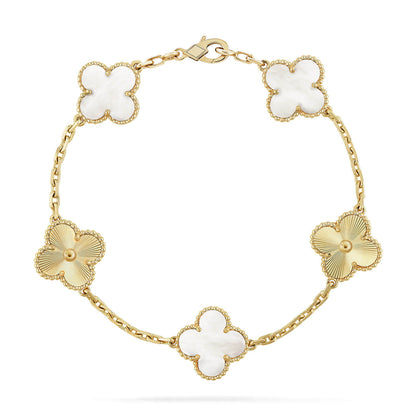[Amore]LUCKY CLOVER 5-MOTIF BRACELET - WHITE MOTHER-OF-PEARL COLLECTION