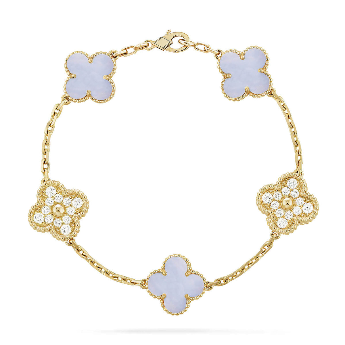 [Amore]LUCKY CLOVER 5-MOTIF BRACELET - PURPLE CHALCEDONY COLLECTION