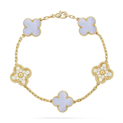 [Amore]LUCKY CLOVER 5-MOTIF BRACELET - PURPLE CHALCEDONY COLLECTION