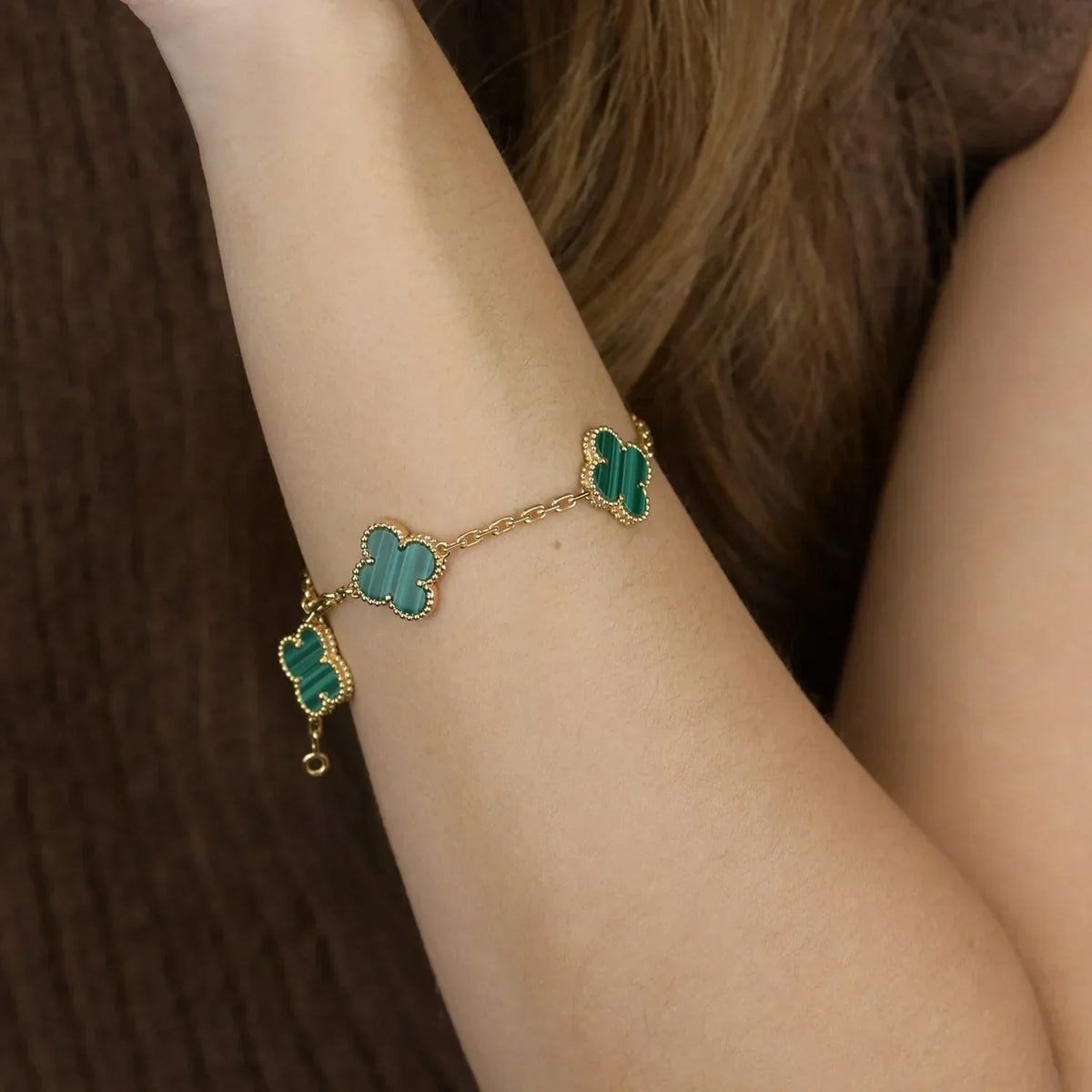 [Amore]LUCKY CLOVER 5-MOTIF BRACELET - MALACHITE COLLECTION