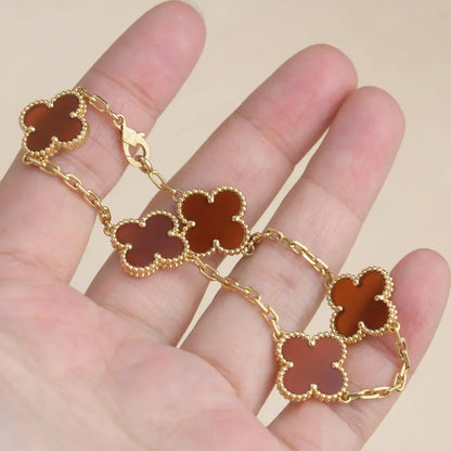 [Amore]LUCKY CLOVER 5-MOTIF BRACELET - RED CARNELIAN COLLECTION