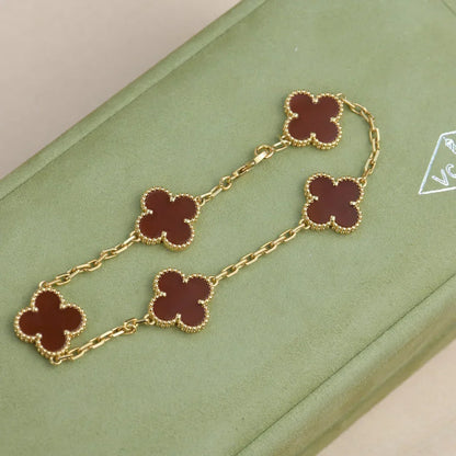 [Amore]LUCKY CLOVER 5-MOTIF BRACELET - RED CARNELIAN COLLECTION