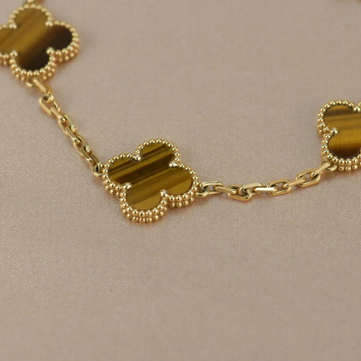 [Amore]LUCKY CLOVER 5-MOTIF BRACELET -  TIGER’S EYE COLLECTION