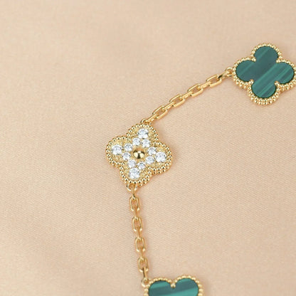[Amore]LUCKY CLOVER 5-MOTIF BRACELET - MALACHITE COLLECTION