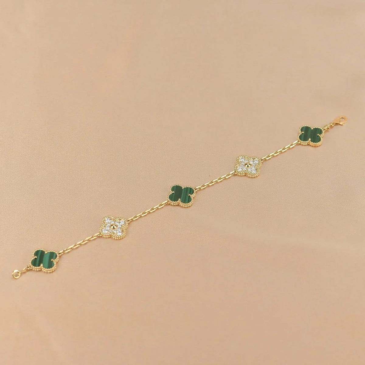 [Amore]LUCKY CLOVER 5-MOTIF BRACELET - MALACHITE COLLECTION