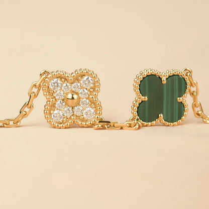 [Amore]LUCKY CLOVER 5-MOTIF BRACELET - MALACHITE COLLECTION