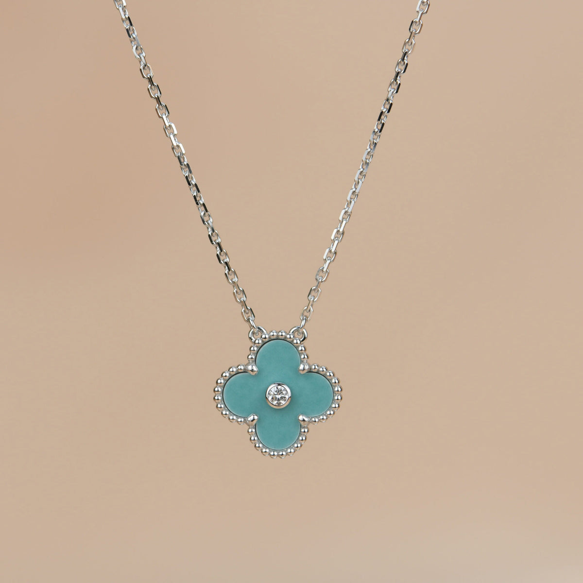 [Amore]CLOVER 15MM DIAMOND SVRES PORCELAIN  NECKLACE SILVER