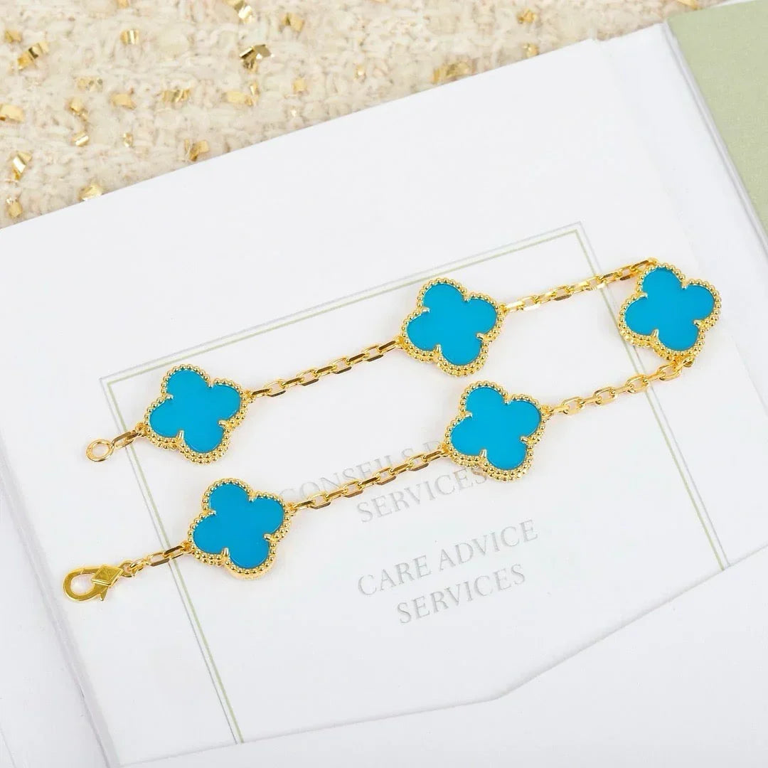 [Amore]LUCKY CLOVER 5-MOTIF BRACELET - TURQUOISE COLLECTION