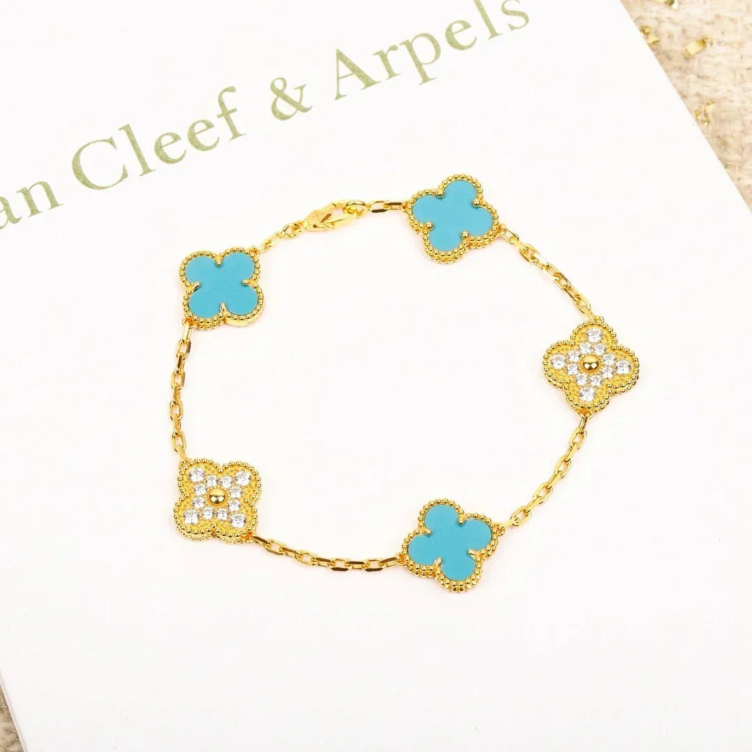 [Amore]LUCKY CLOVER 5-MOTIF BRACELET - TURQUOISE COLLECTION