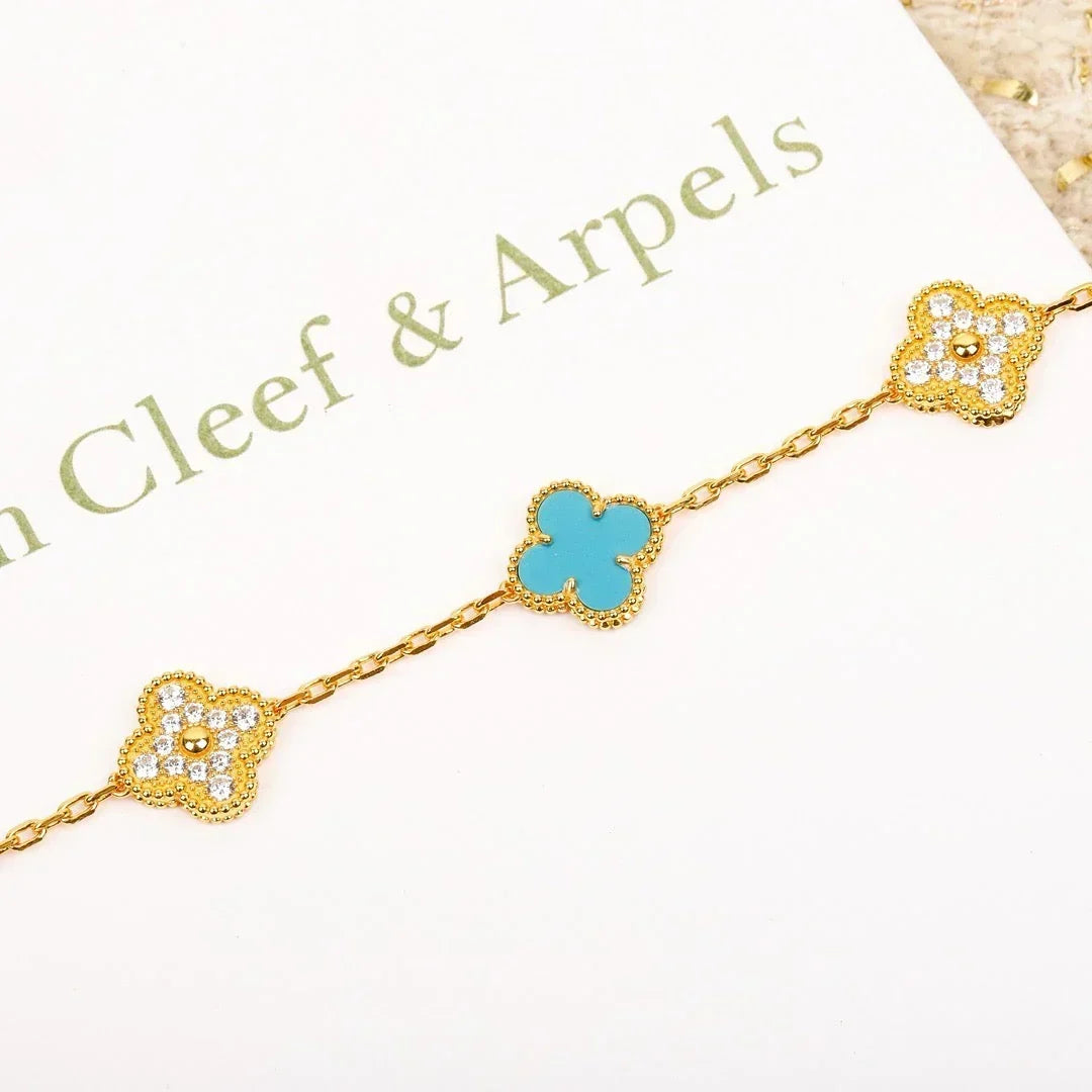 [Amore]LUCKY CLOVER 5-MOTIF BRACELET - TURQUOISE COLLECTION