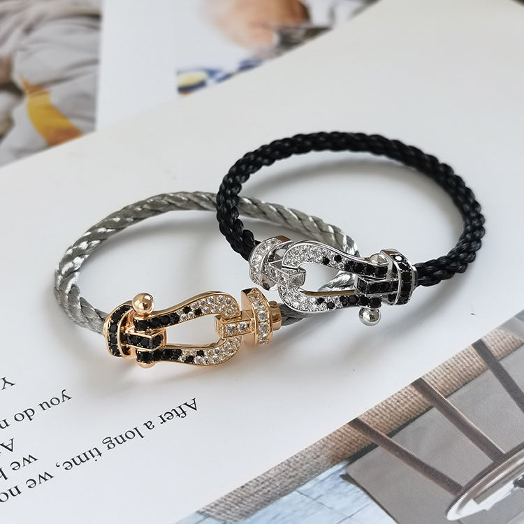 [Amore]FORCE LARGE HORSESHOE BLACK WHITE DIAMOND BRACELET SILVER