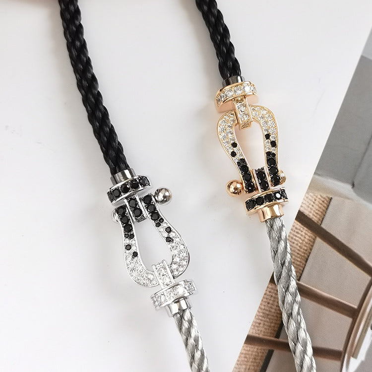 [Amore]FORCE LARGE HORSESHOE BLACK WHITE DIAMOND BRACELET SILVER