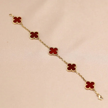 [Amore]LUCKY CLOVER 5-MOTIF BRACELET - RED CARNELIAN COLLECTION