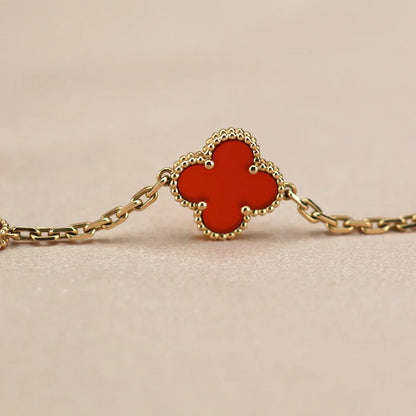 [Amore]LUCKY CLOVER 5-MOTIF BRACELET - RED CARNELIAN COLLECTION